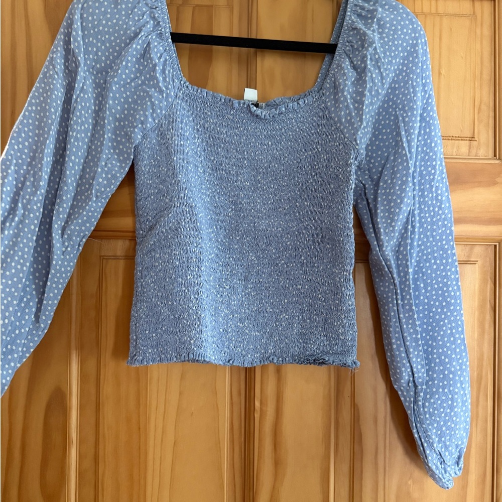 American Eagle Outfitters Blue Smocked Crop Blouse